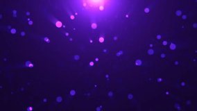 Abstract background of purple luminous particles and bokeh dots of festive energy magic, video 4k, 60 fps