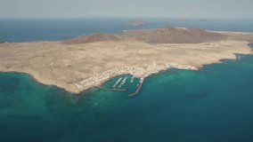 Aerial view of scenic coastline, video captured at Mirador Del Rio of Lanzarote and La Graciosa, Canary Islands, Spain. 
