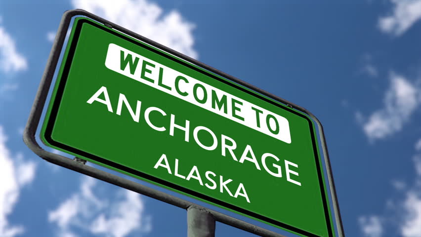 Welcome to Anchorage, Alaska Road Sign, City Signpost, Realistic 3D Animation