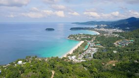 4K Cinematic scene Aerial view video of city beach park At Phuket island Thailand, Landmarks travel sea No.1 of Thailand. High quality video ProRes422