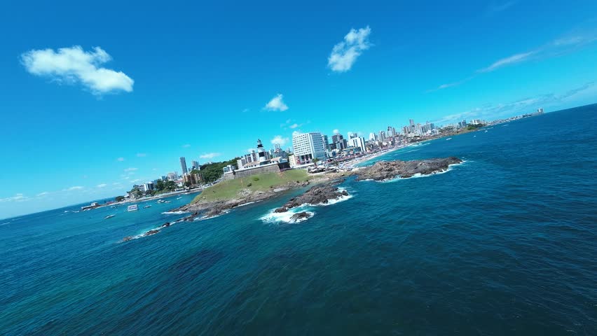 Lighthouse At Salvador In Bahia Brazil. Travel Landscape. Downtown Background. Tourism Destinations. Vacations Destination. Stunning Cityscape. Lighthouse At Salvador In Bahia Brazil.