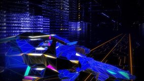 Video Image Of Futuristic Starship In Digital City Made By 3d Computer Animation. Animation Used To Show Bright Virtual World. Animation Of Holographic High Structures And Cyber Road.