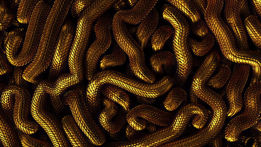 Metal texture dragon scales background. Lively coiled golden snakes. 3D abstract background of intertlaced serpents. Close-up of reptile in motion. Royalty-Free Stock Footage #1101476999