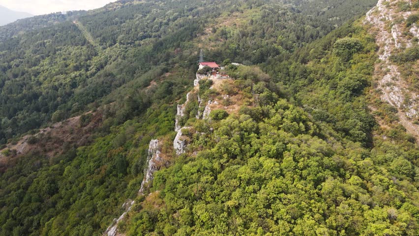 Aerial view of Saint Demetrius of Thessaloniki church near Asenovgrad, Plovdiv Region, Bulgaria