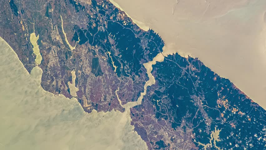 Istanbul Bosphorus seen from the space. Satellite view. The meeting point of the continents of Europe and Asia. Elements of this video furnished by NASA.
