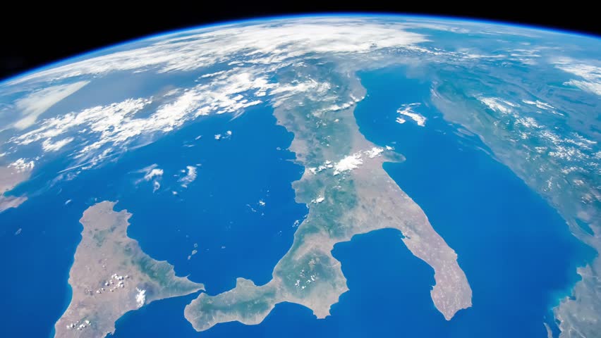 Satellite view of Italy. Mediterranean Sea, Sicily Island and Europe continent as seen from space. Elements of this video furnished by NASA.