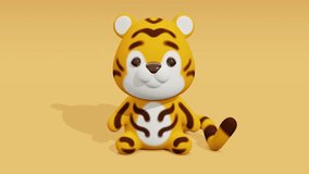 Cute little tiger sitting. Minimal modern seamless motion design. Abstract loop animation