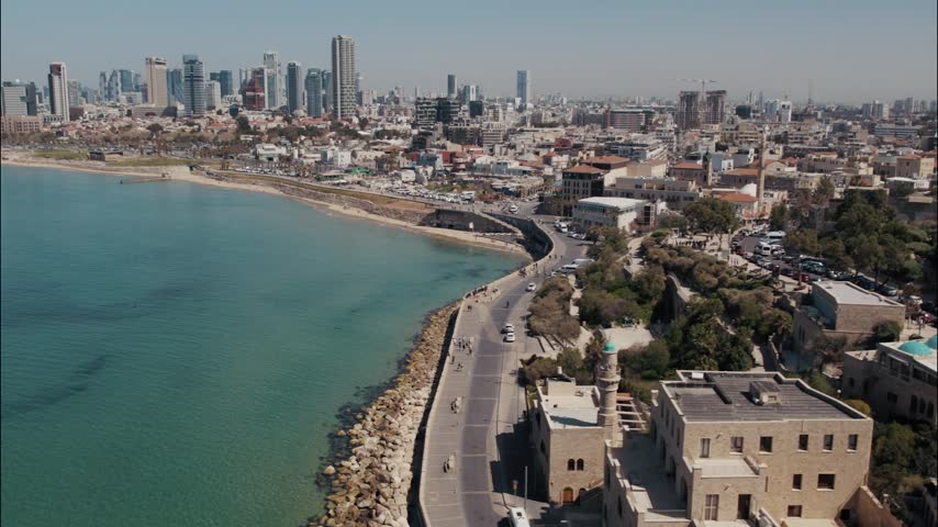 Tel Aviv - Jaffa, view from above. Modern city and the old city. Bird