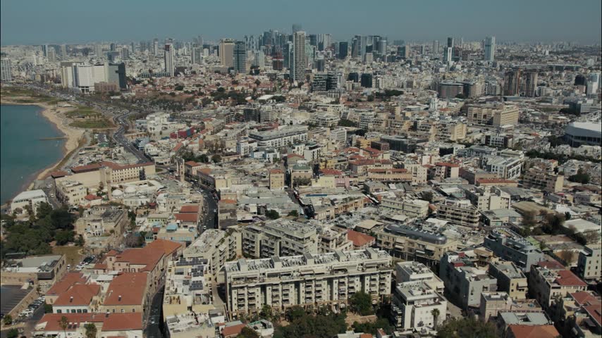 Tel Aviv - Jaffa, view from above. Modern city and the old city. Bird