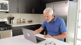 Mature man using a laptop to have a video call with his family.