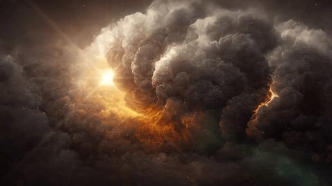 Glowing light flare and Burning clouds Background Loop Video de stock