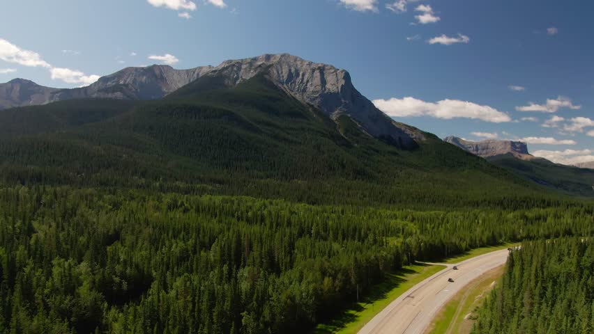 Aerial view of Jasper Provincial Park Rocky Mountains evergreen forests Alberta Canada