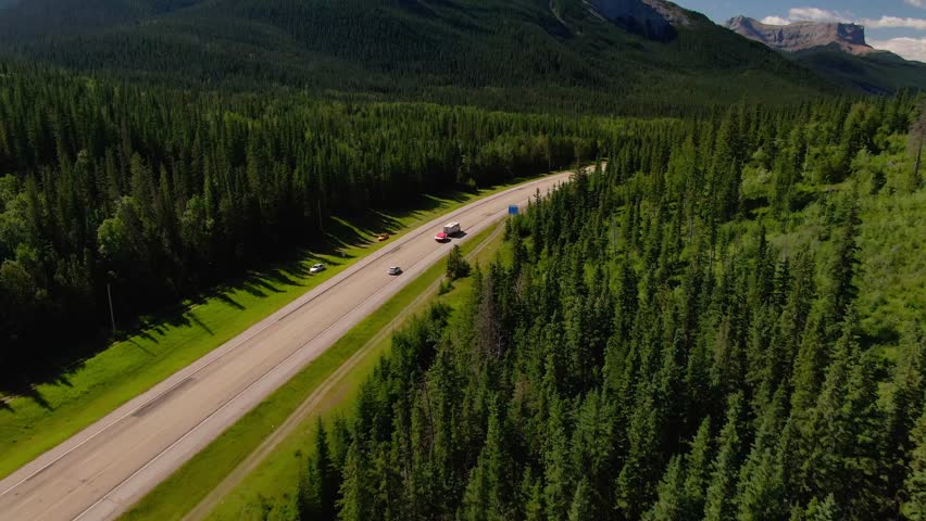 Aerial view of Jasper Provincial Park Rocky Mountains evergreen forests Alberta Canada