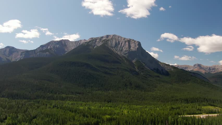 Aerial view of Jasper Provincial Park Rocky Mountains evergreen forests Alberta Canada