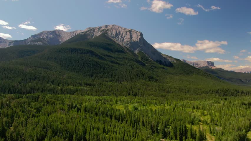Aerial view of Jasper Provincial Park Rocky Mountains evergreen forests Alberta Canada