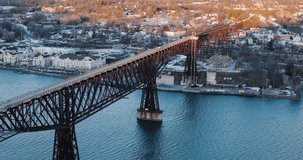Aerial video of the Hudson River walkway bridge near Poughkeepsie NY over the Hudson River 