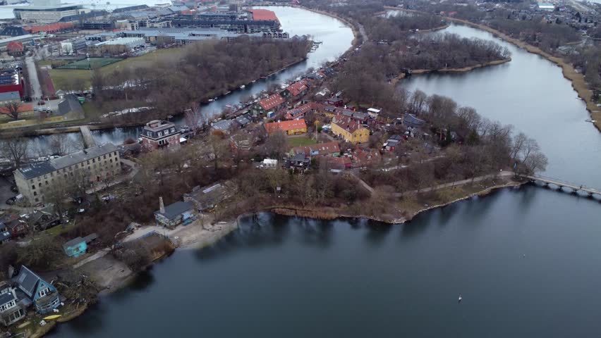 Aerial Flyby of Christiania with Angled View, Moving from Mælkebøtten to Nemoland