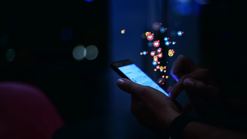 man using mobile phone.social media marketing concept