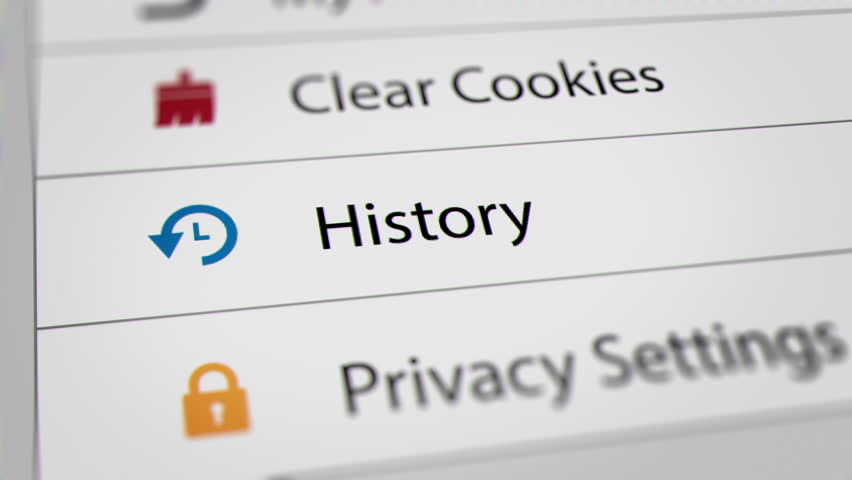 Mouse Cursor Clicking History Menu Bars on Web Browser. All data on the Footage are Fictional, Created Especially for This Concept