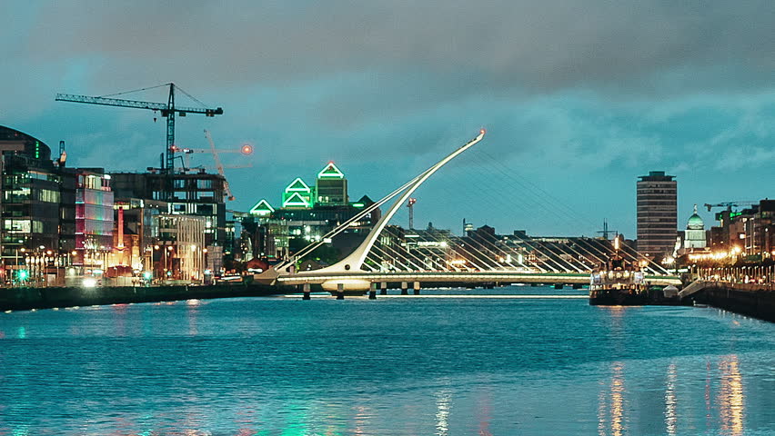 Dublin Dock City centre Night Lapse Panorama Ireland Samuel Beckett bridge