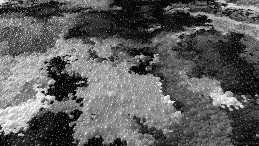 Abstract liquid video background 4k. 3d rendering of spherical particles moving in grayscale swirling blending flows. Black and white bubbles balls  floating in monochrome intertwining mixing streams | Shutterstock HD Video #1101518835