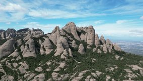Aerial footage of Montserrat mountains in Spain
