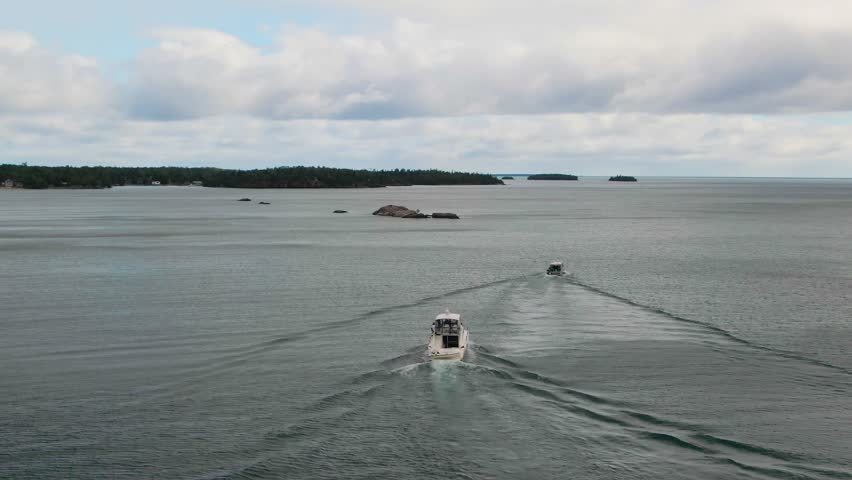 Fishing boat heading out into Lake Superior Canada Silver Islet