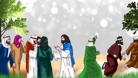 Video of Jesus is talking to people but his disciple are leaving, Easter background.