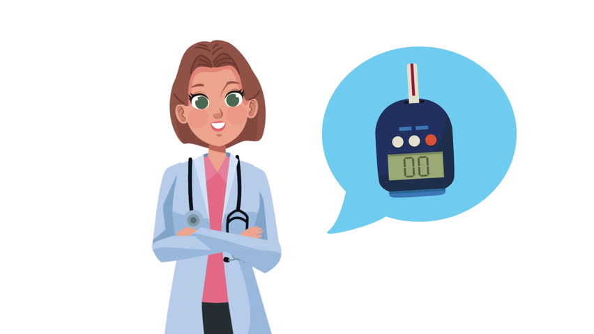 female doctor glucometer medical device ,4k video animated