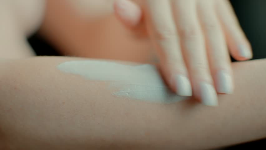 Applying Hand Moisturizing Cream On Skin. Skin Protection Protective Cream Cosmetic. Organic Cosmetics Skin Care. Hand Moisturizing Cream Cosmetics. Hand Hydrate Lotion. Dermatology Body Care Skincare | Shutterstock HD Video #1101528607