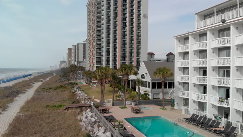 Myrtle Beach buildings and coastline, aerial view of South Carolina