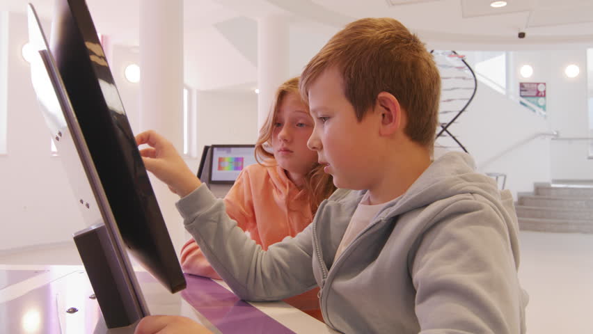 Children are studying at new computer at school Royalty-Free Stock Footage #1101533979