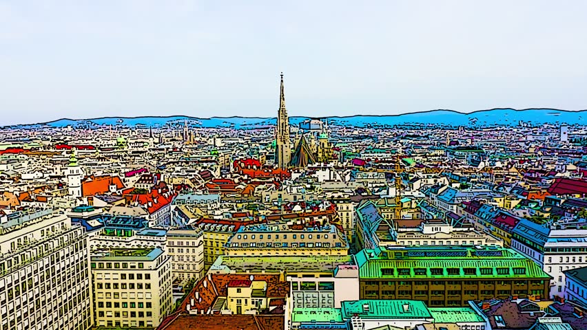 Color sketch in cartoon style. Vienna, Austria. St. Stephen