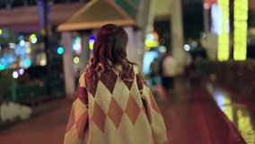 4K Young Asian woman walking city street and looking cityscape building with street light at night. Attractive girl enjoy and fun outdoor lifestyle shopping and travel in the city on holiday vacation. - Powered by Shutterstock - Get 15% off with code: PIKWIZARD15