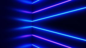 Abstract technology background with colorful light rays motion. ultra violet glowing lines animation. Seamless loop. Vertical Size.
