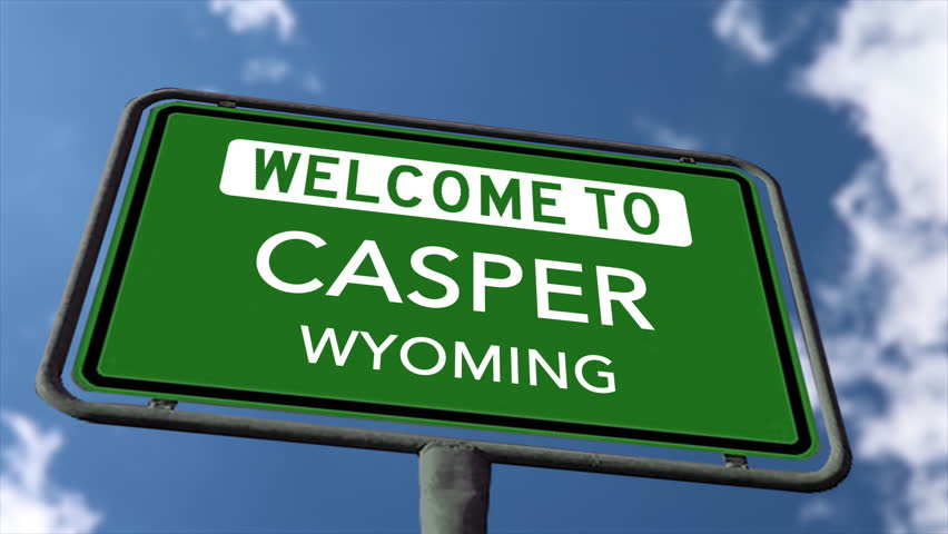 Welcome to Casper Wyoming City Road Sign, Close Up Realistic 3d Animation