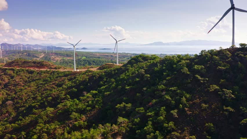 Wind energy converters on the hill range in Reşadiye peninsula, Muğla province, Turkey | Shutterstock HD Video #1101544777