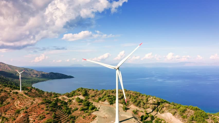 Rotating turbines of wind farm at Turkish Reşadiye peninsula, Datça city | Shutterstock HD Video #1101544791