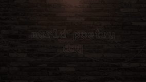 World poetry day with neon text animation effect in wall background. Seamless loop video
