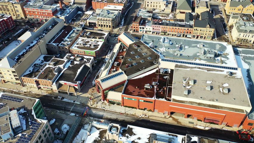 Aerial of Brantford, Ontario, Canada on winter day 4K