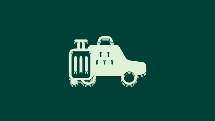 White Taxi car icon isolated on green background. 4K Video motion graphic animation.