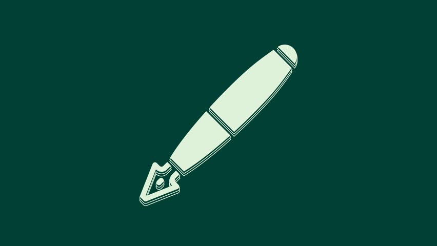 White Fountain pen nib icon isolated on green background. Pen tool sign. 4K Video motion graphic animation.