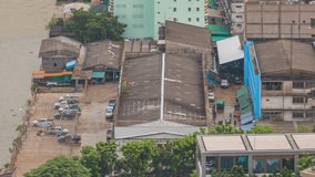 Footage 4k Timelapse, overhead view of the activities at the port which is a fish market, Fish Crates kept at a modern fish market.
