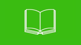 Open book line icon isolated on green background. 4K Video motion graphic animation.