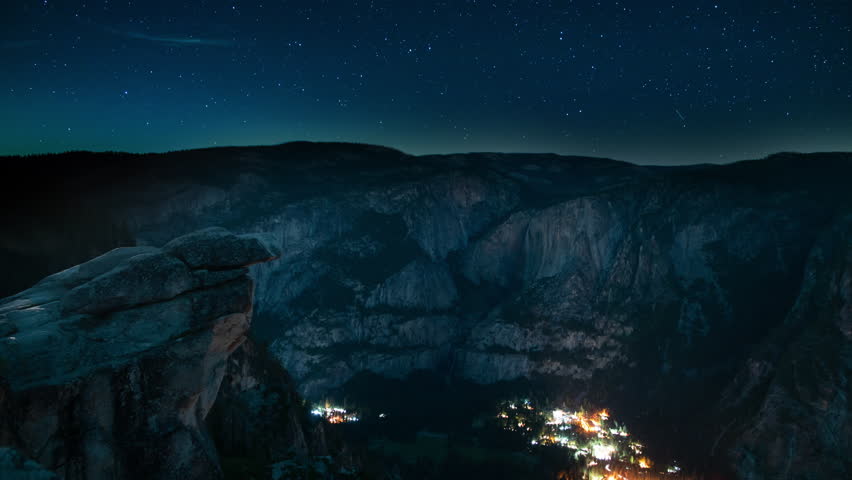 Yosemite National Park Milky Way Galaxy Above Glacier Point Yosemite Falls Pan R Sierra Nevada Mountains California USA