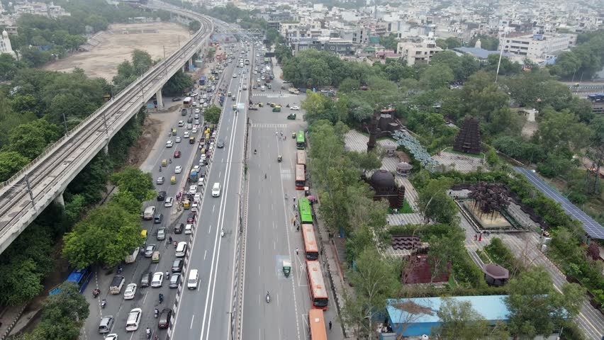 An aerial shot of the beautiful Bharat Darshan Park at Punjabi Bagh,New Delhi,India
