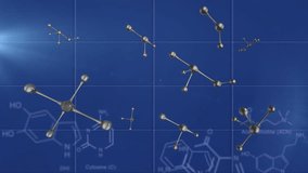 Animation of moving clock and molecules over data processing and chemical formula on blue background. Global science, computing and digital interface concept digitally generated video. - Powered by Shutterstock - Get 15% off with code: PIKWIZARD15