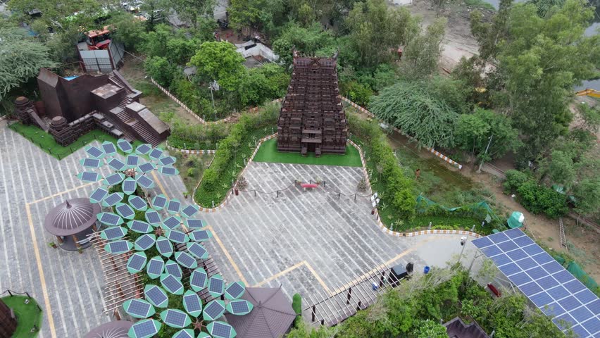 An aerial shot of the beautiful Bharat Darshan Park at Punjabi Bagh,New Delhi,India
