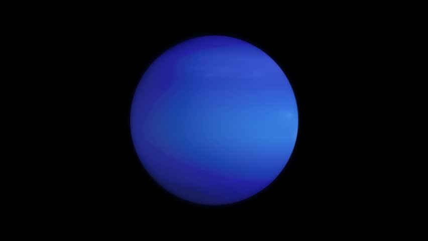 The Neptune planet rotating isolated on a black background. Turning of the full Neptune, side view. Looped footage in Ultra HD 4K. 3D visualization. 3D Illustration