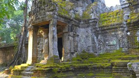Mysterious Ancient ruins Preah Khan temple - famous Cambodian landmark, Angkor Wat complex of temples. Siem Reap, Cambodia. Preah Khan is a temple at Angkor, Cambodia, built in the 12th century for Ki